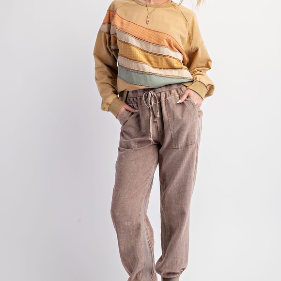 New Easel Washed Distressed Terry Knit Pullover Patchwork Sweatshirt Patchwork - Picture 6 of 10